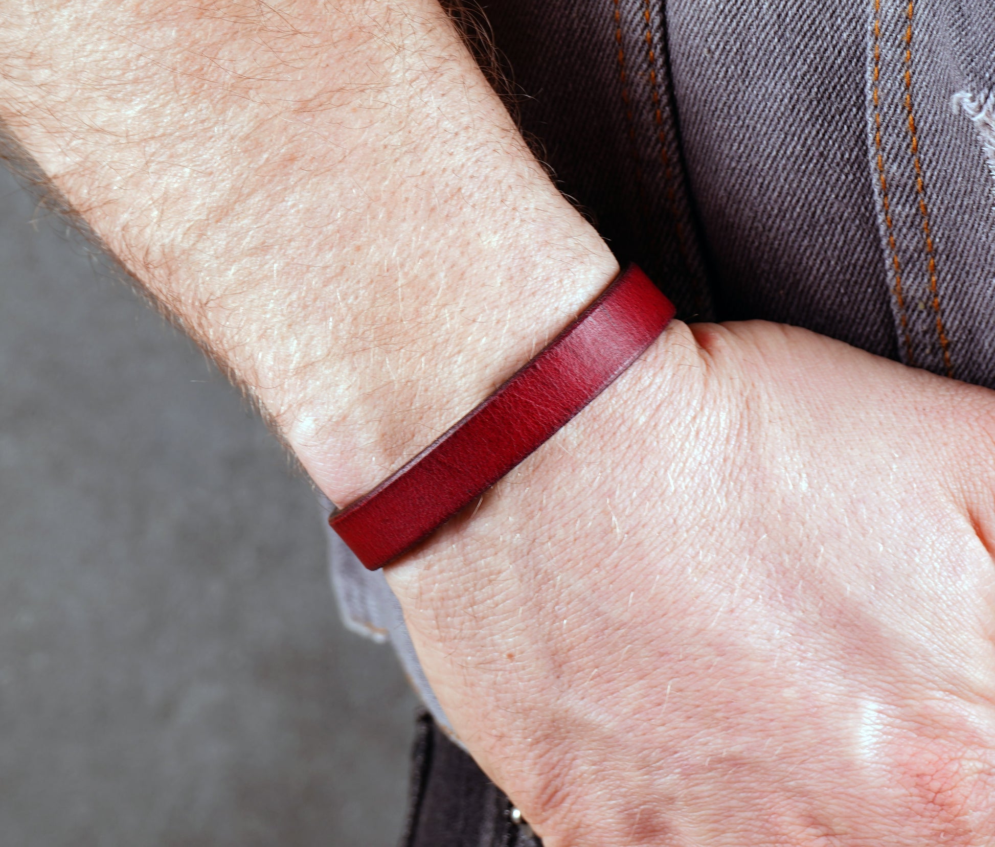 red leather bracelet -12mm wide