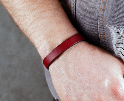 red leather bracelet -12mm wide