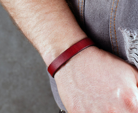 red leather bracelet -12mm wide