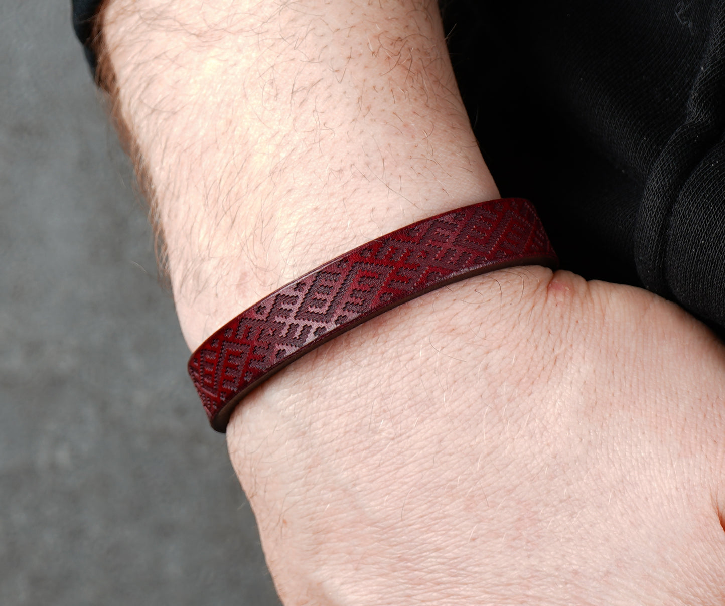 red leather bracelet -12mm wide