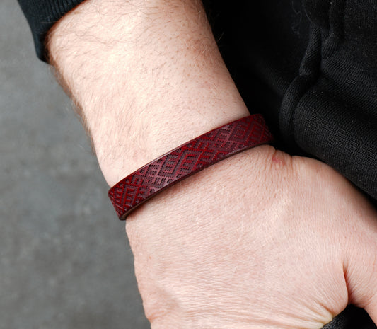 red leather bracelet -12mm wide
