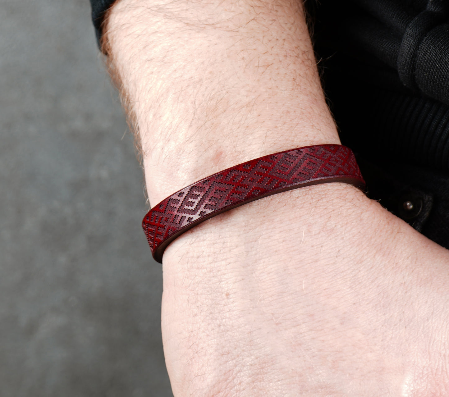 red leather bracelet -12mm wide