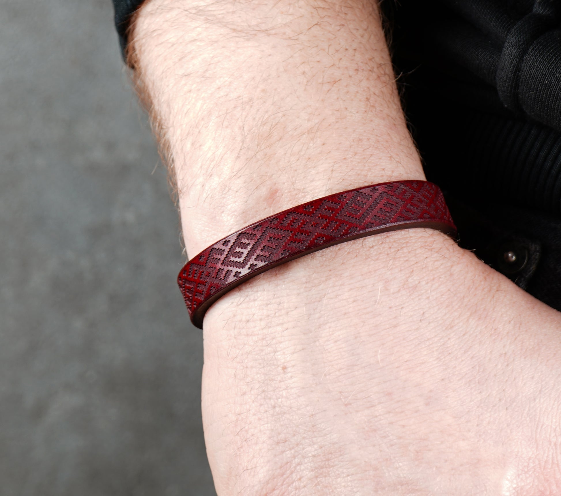 red leather bracelet -12mm wide