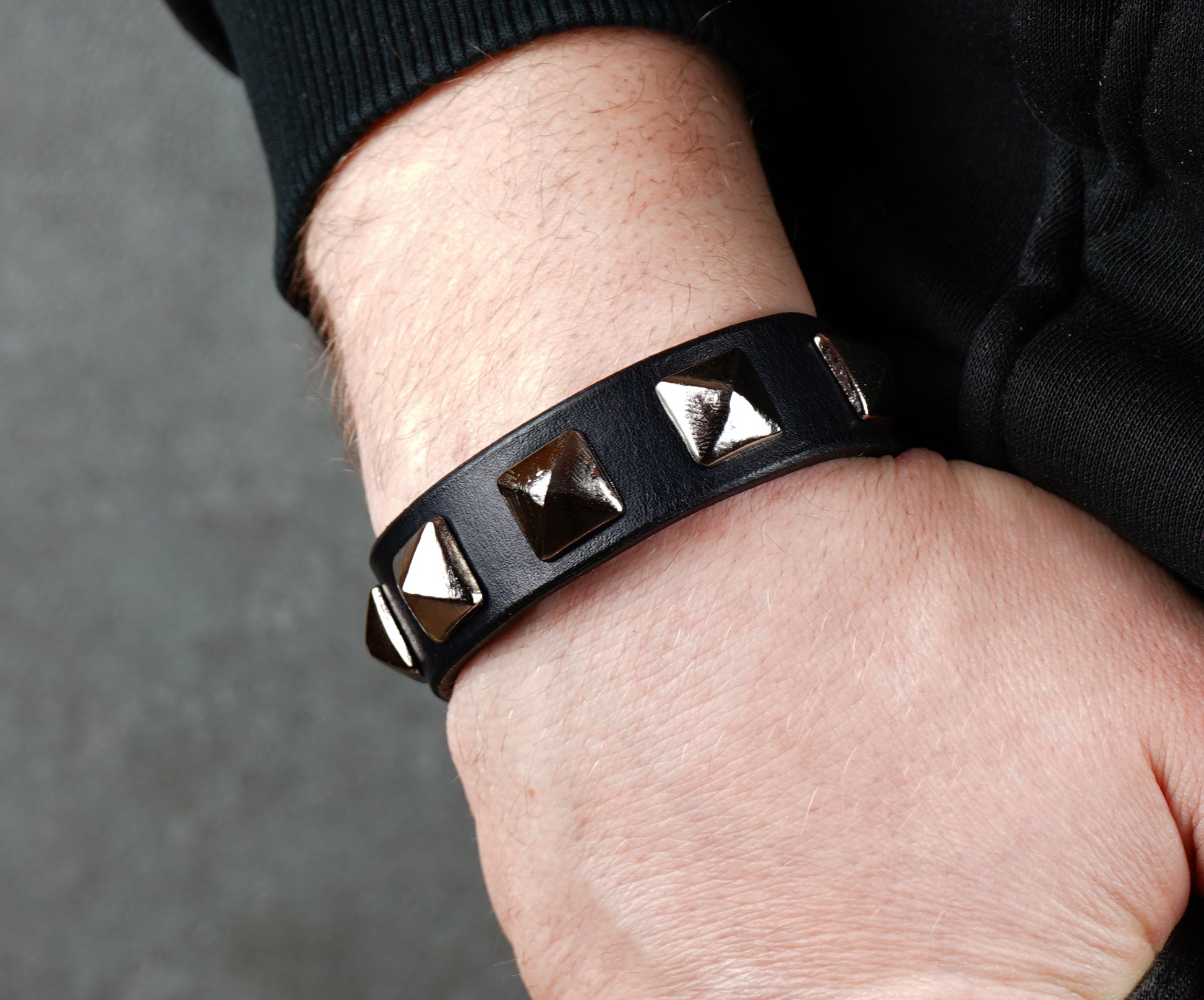 punk leather bracelet with metal spikes