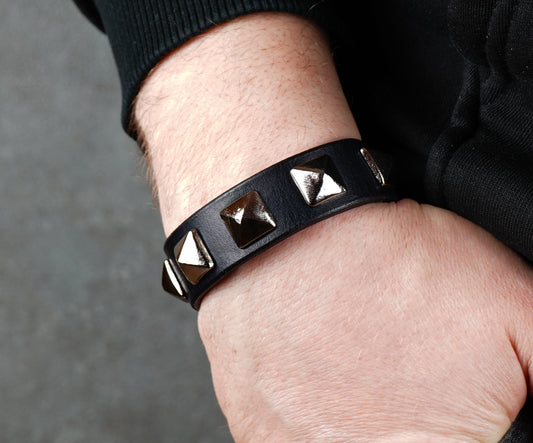 punk leather bracelet with metal spikes