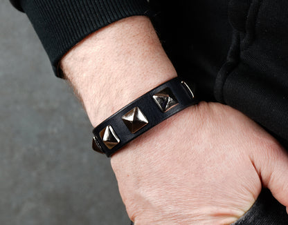 punk leather bracelet with metal spikes