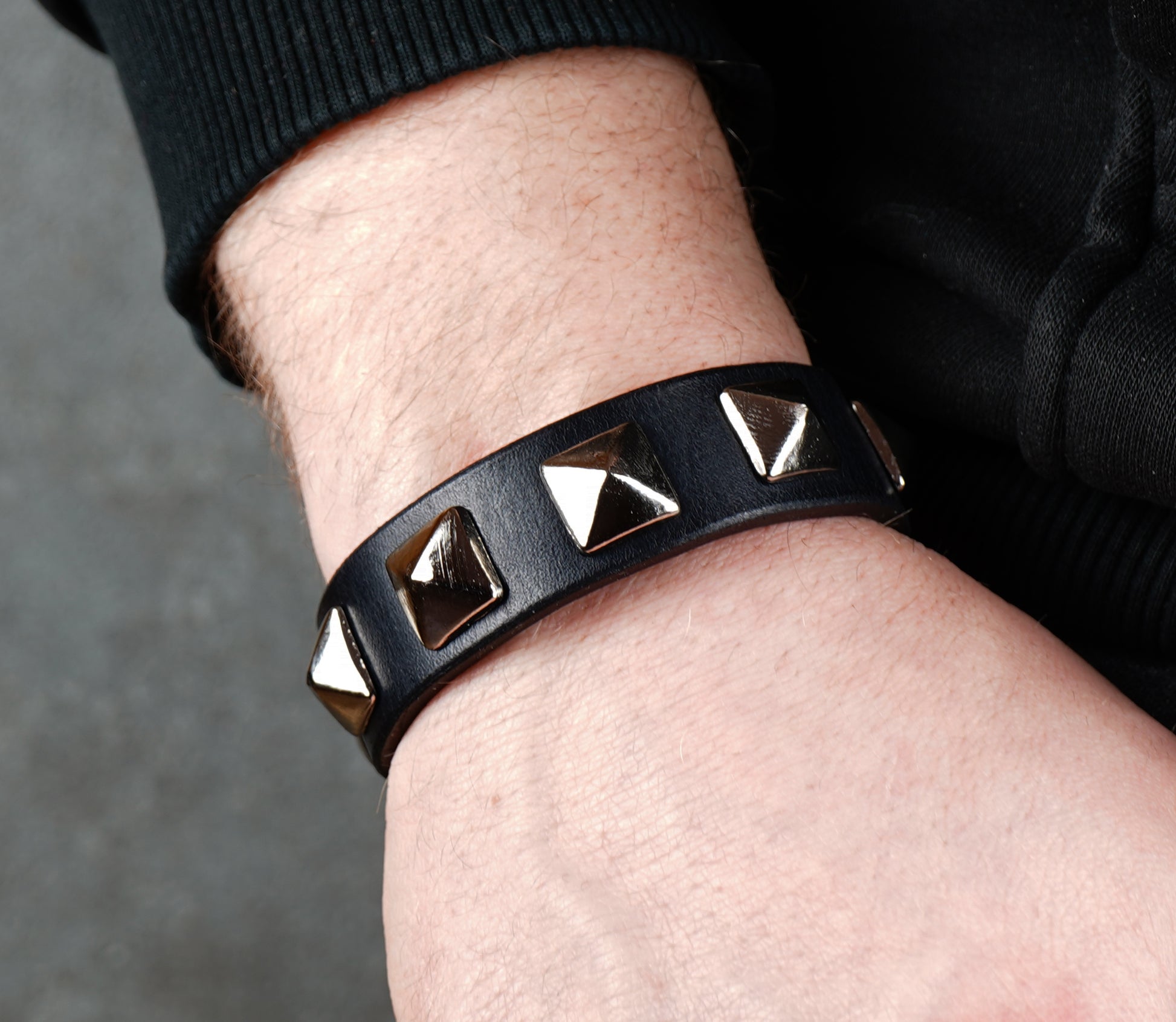 punk leather bracelet with metal spikes
