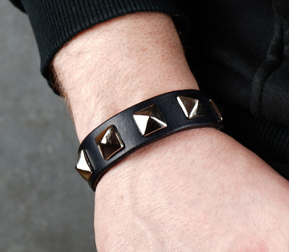 punk leather bracelet with metal spikes