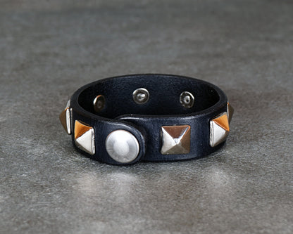 punk leather bracelet with metal spikes