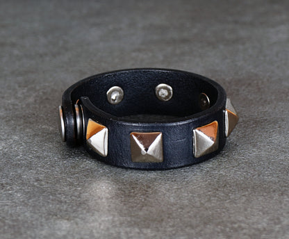 punk leather bracelet with metal spikes