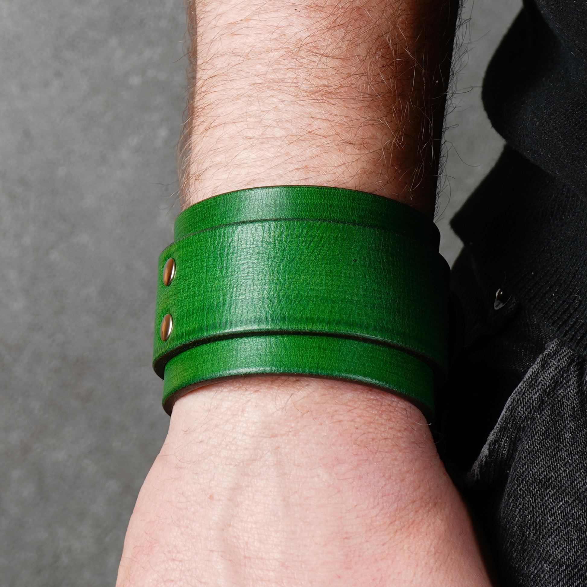 Green leather cuff bracelet