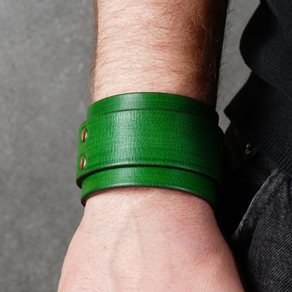 Green leather cuff bracelet