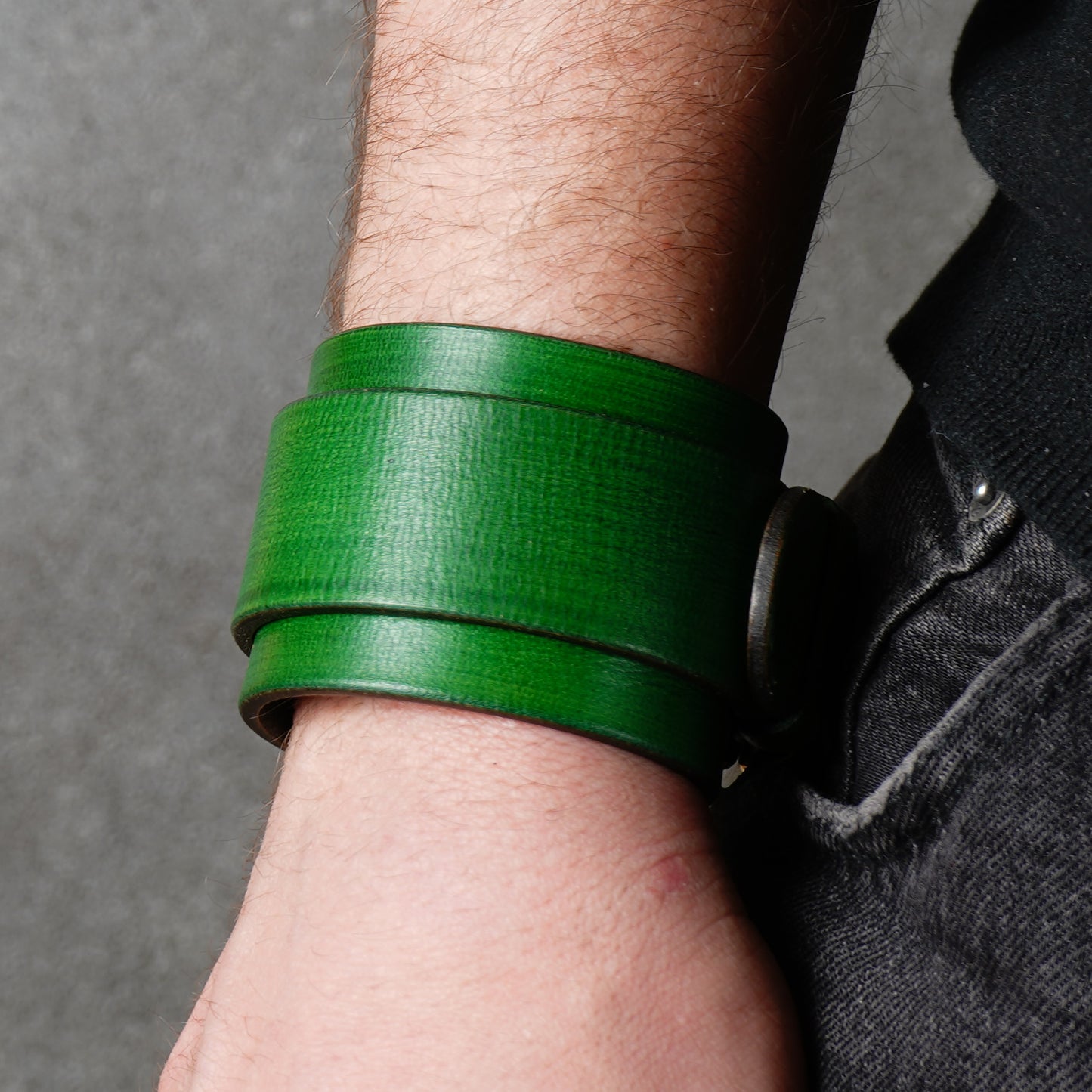 Green leather cuff bracelet