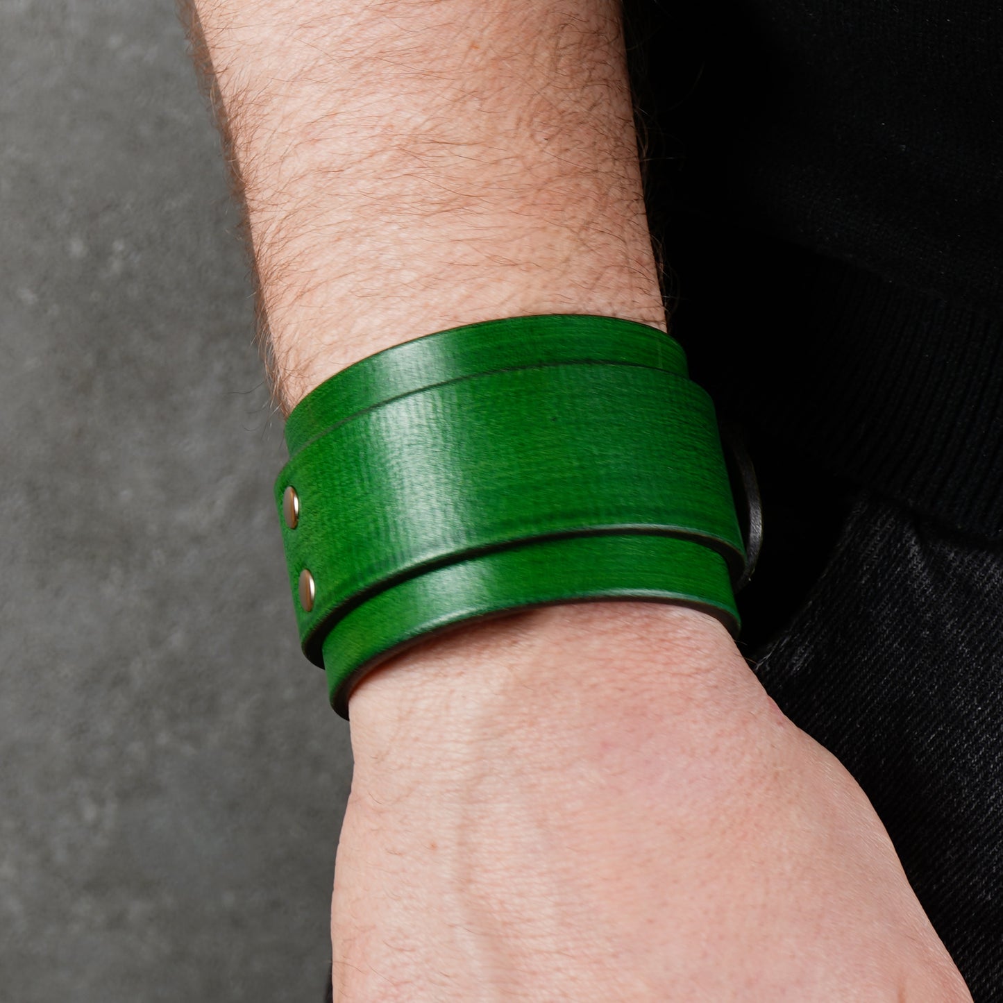 Green leather cuff bracelet