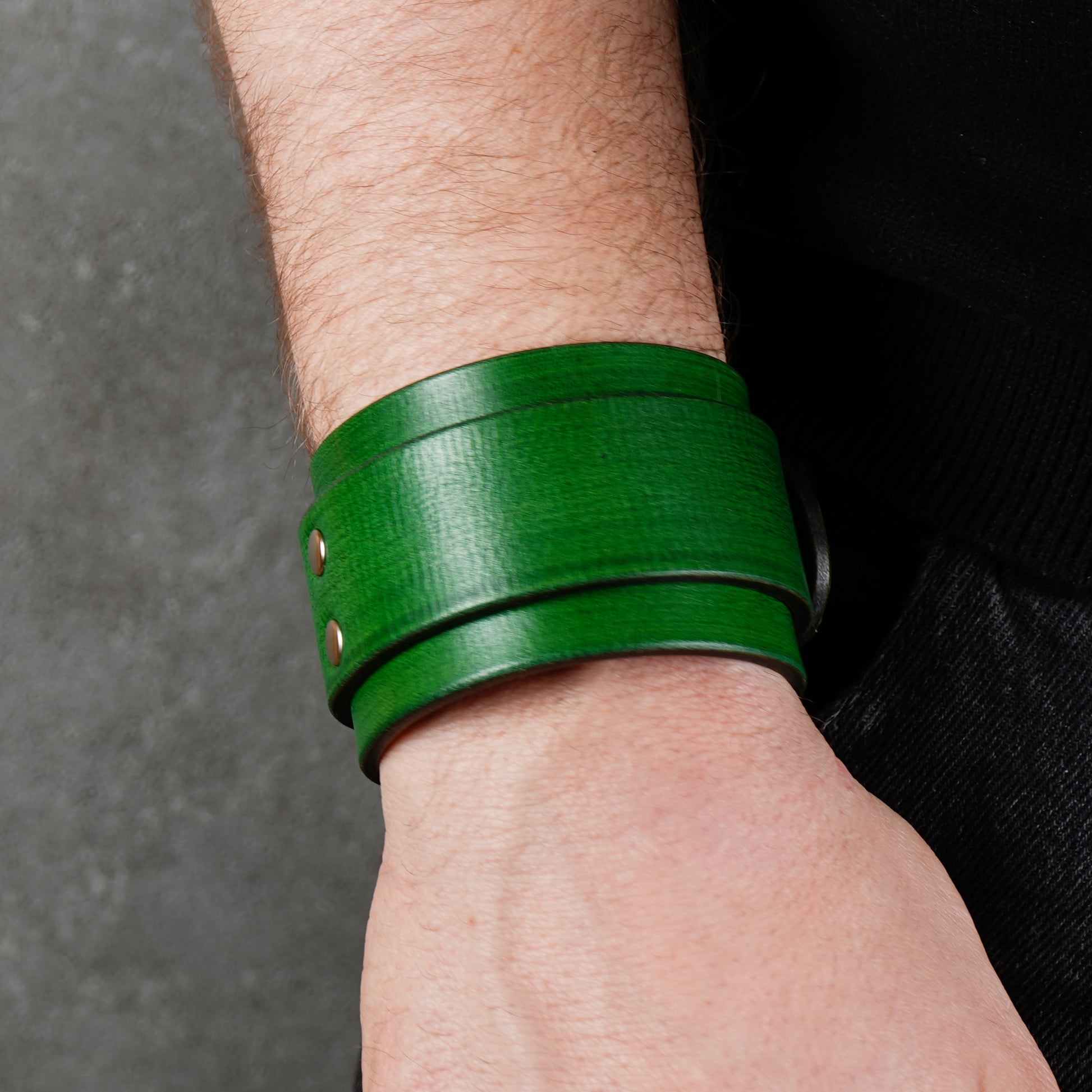 Green leather cuff bracelet