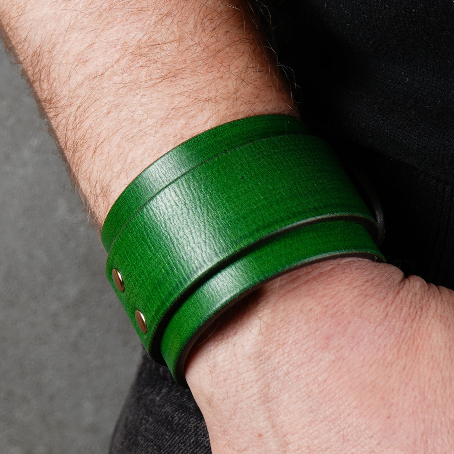 Green leather cuff bracelet