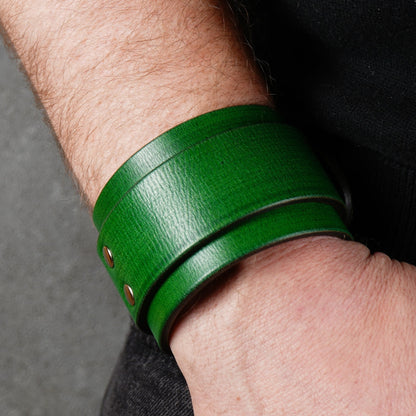 Green leather cuff bracelet