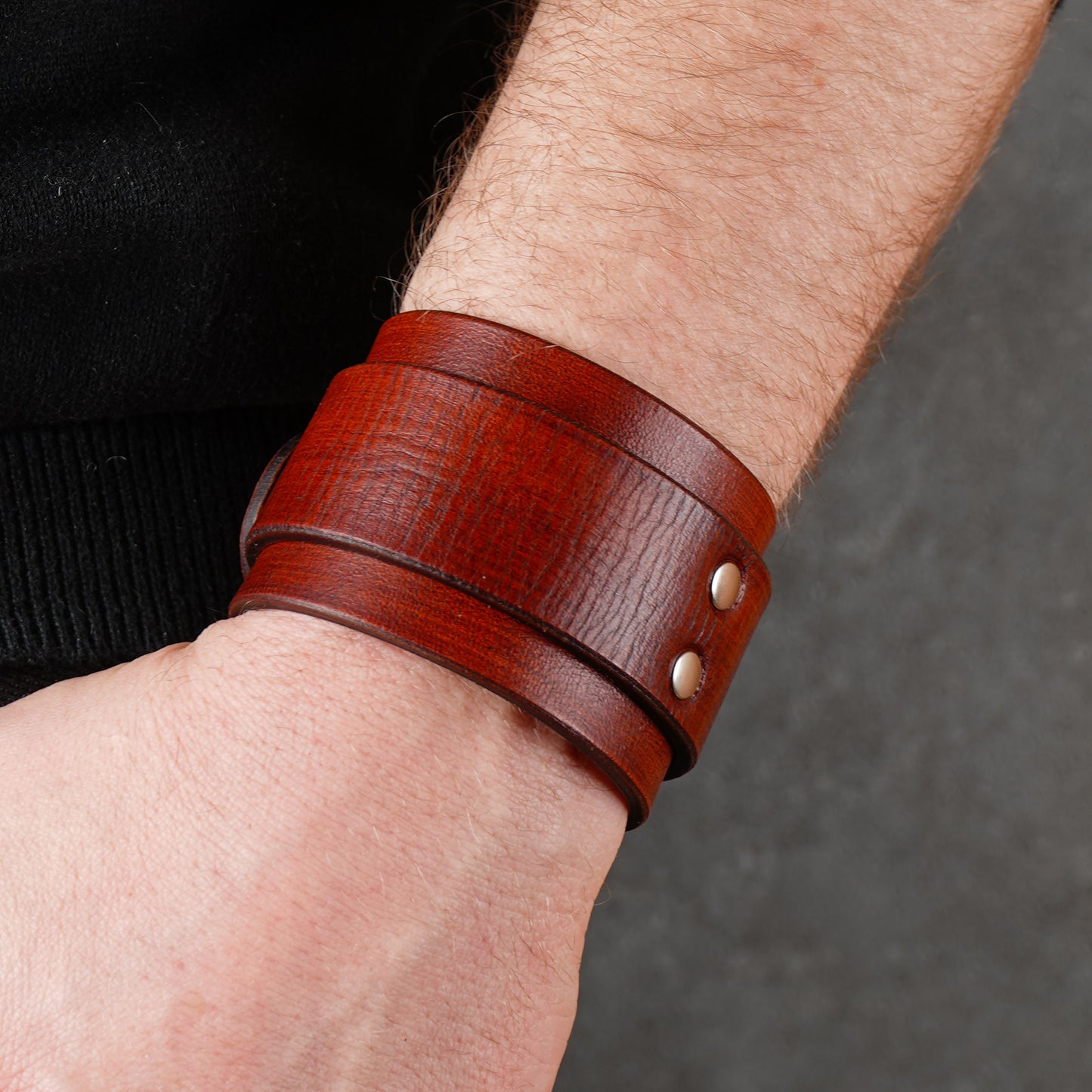 Wide brown leather cuff with buckle