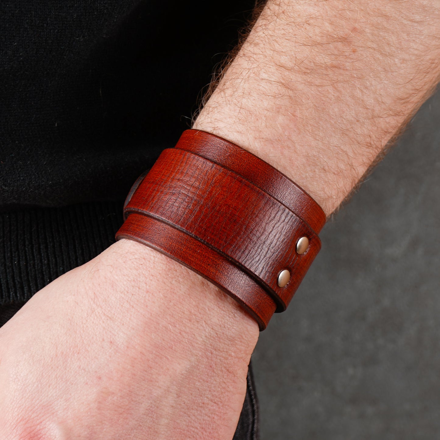 Wide brown leather cuff with buckle
