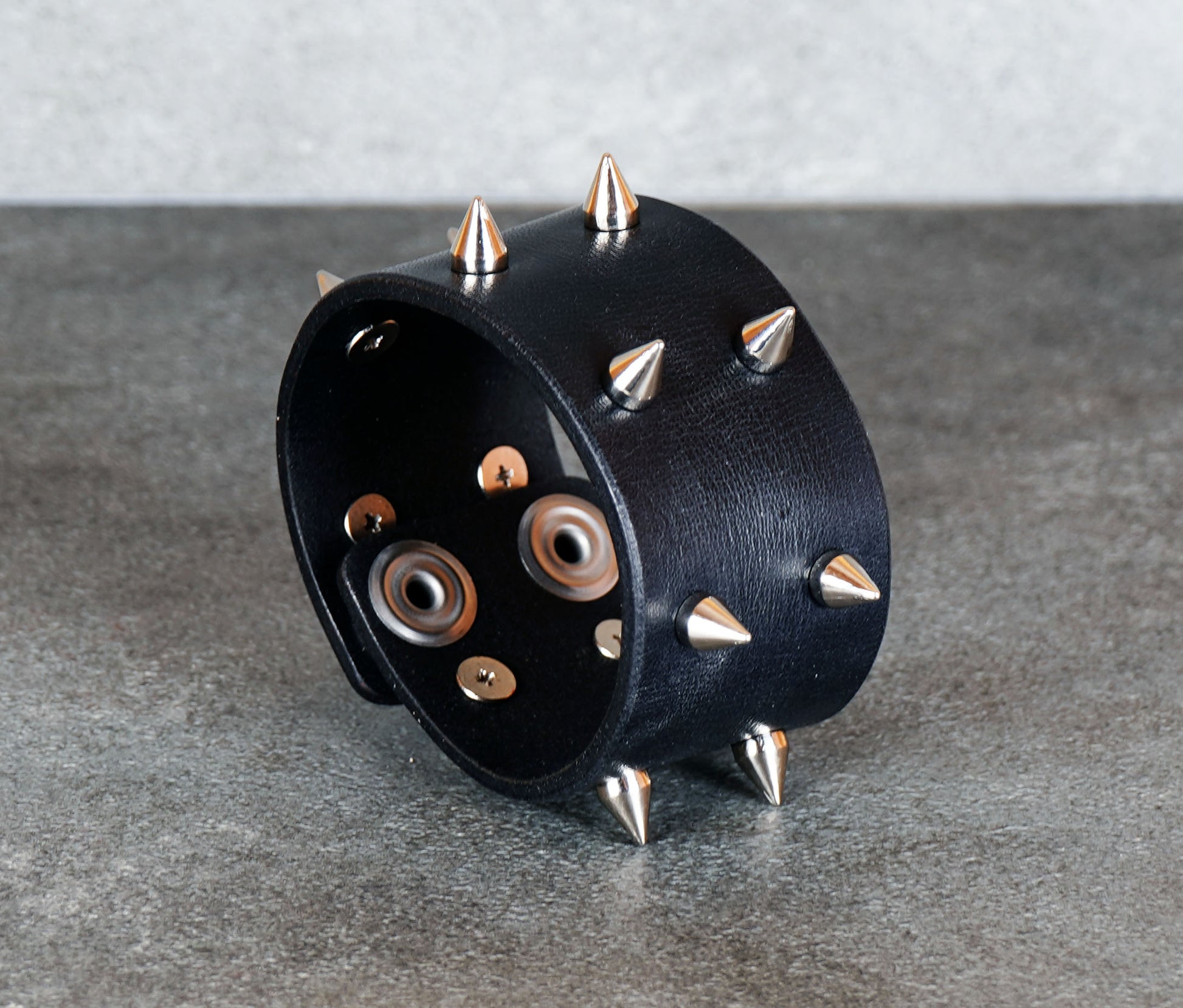 black studded leather bracelet punk rock wristband unisex genuine leather cuff with metal studs
