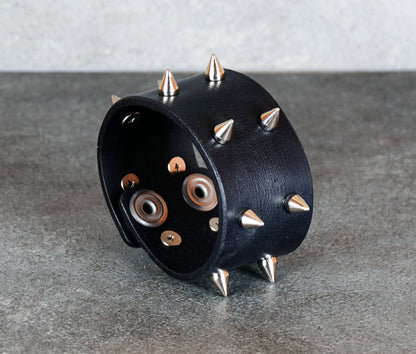 black studded leather bracelet punk rock wristband unisex genuine leather cuff with metal studs