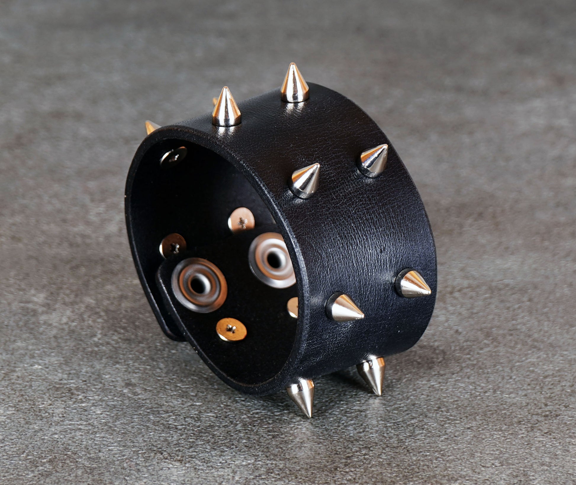black studded leather bracelet punk rock wristband unisex genuine leather cuff with metal studs