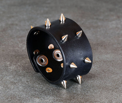 black studded leather bracelet punk rock wristband unisex genuine leather cuff with metal studs