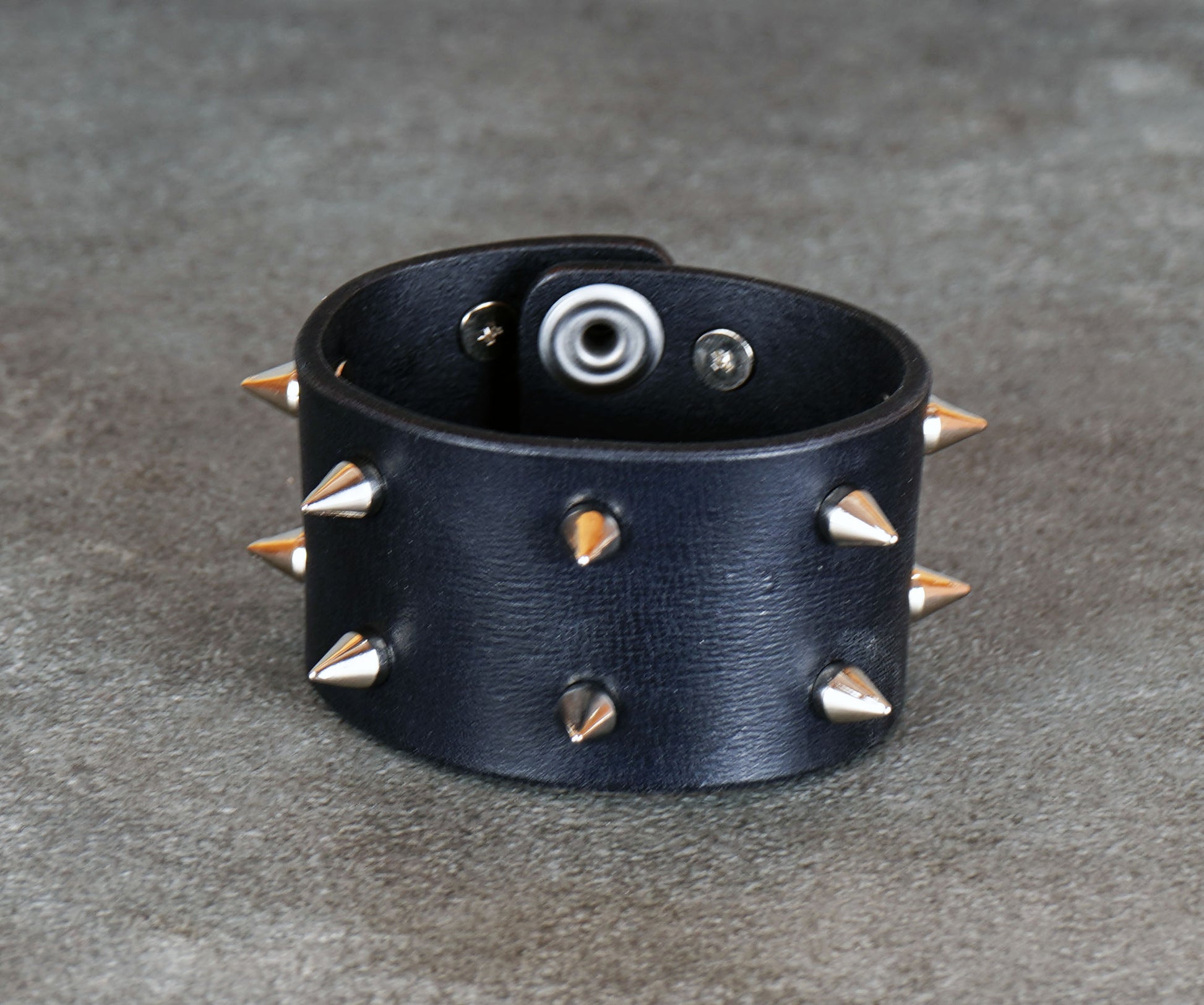 black studded leather bracelet punk rock wristband unisex genuine leather cuff with metal studs