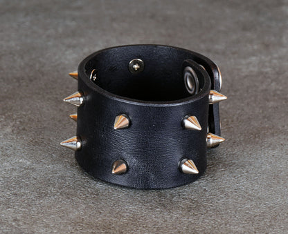 black studded leather bracelet punk rock wristband unisex genuine leather cuff with metal studs