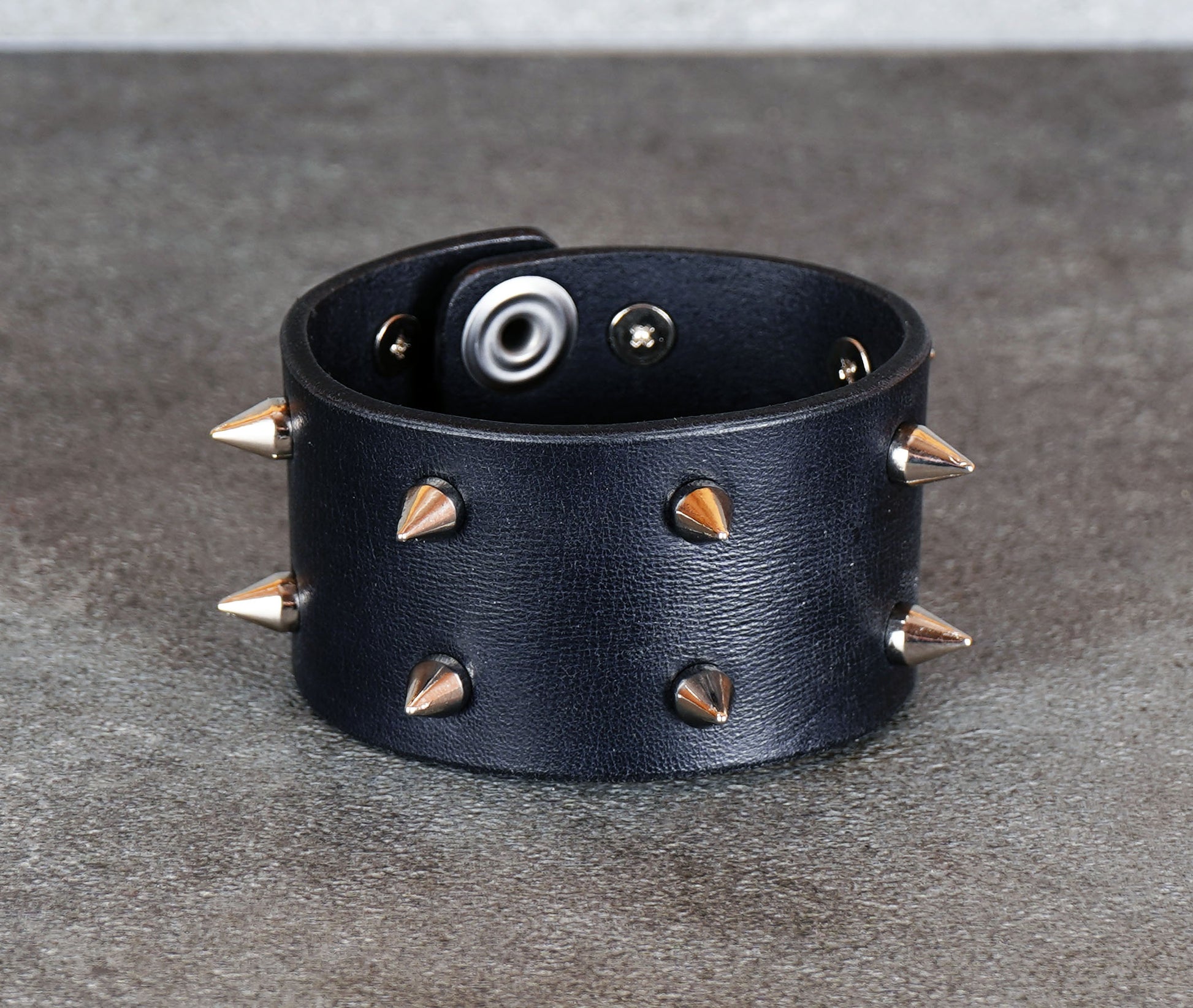 black studded leather bracelet punk rock wristband unisex genuine leather cuff with metal studs