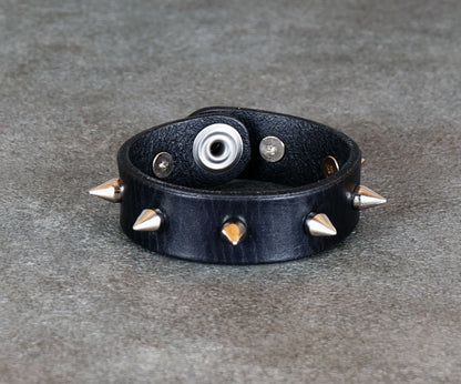 spiked black leather bracelet gothic punk 
