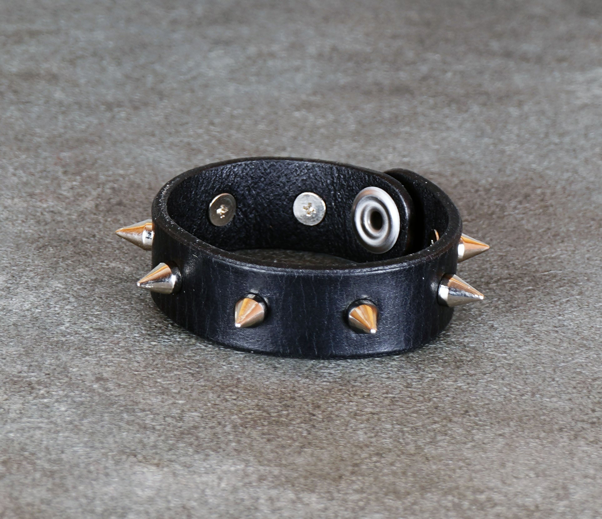 spiked black leather bracelet gothic punk 