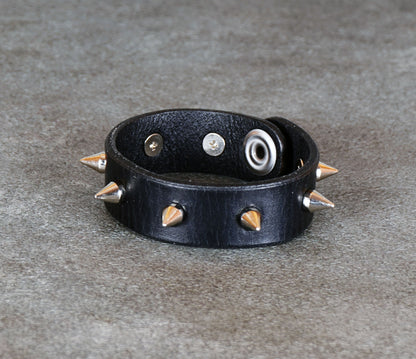 spiked black leather bracelet gothic punk 