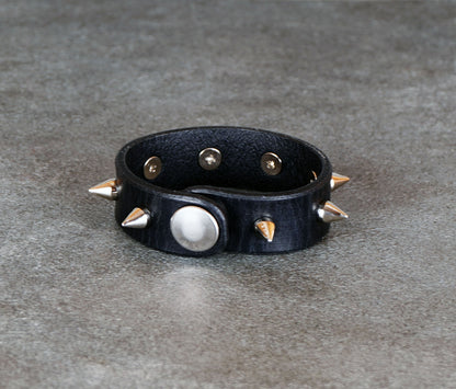 spiked black leather bracelet gothic punk 