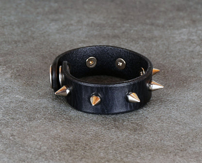spiked black leather bracelet gothic punk 