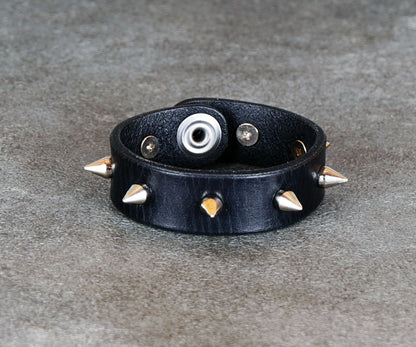 spiked black leather bracelet gothic punk 