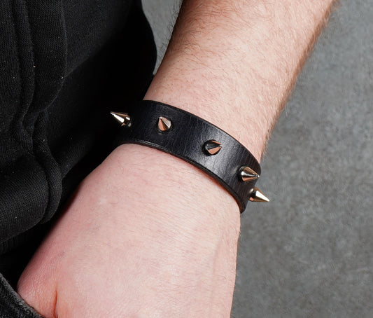 spiked black leather bracelet gothic punk 