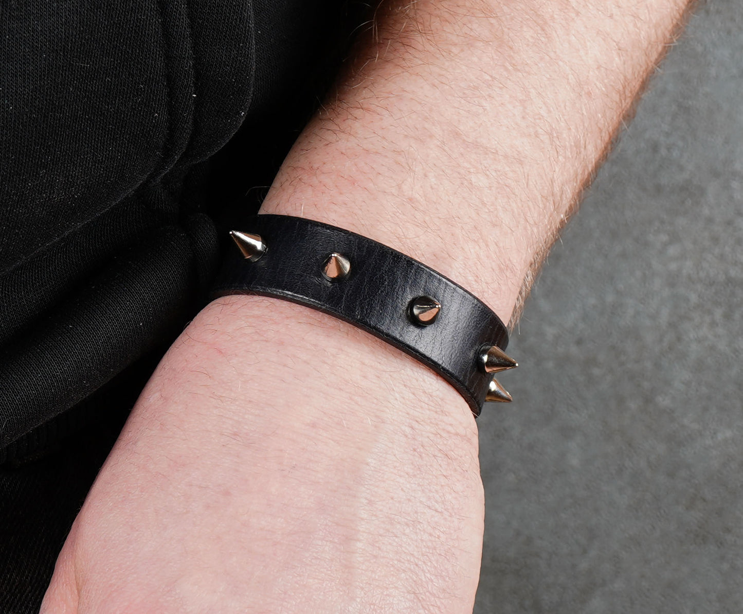 spiked black leather bracelet gothic punk 