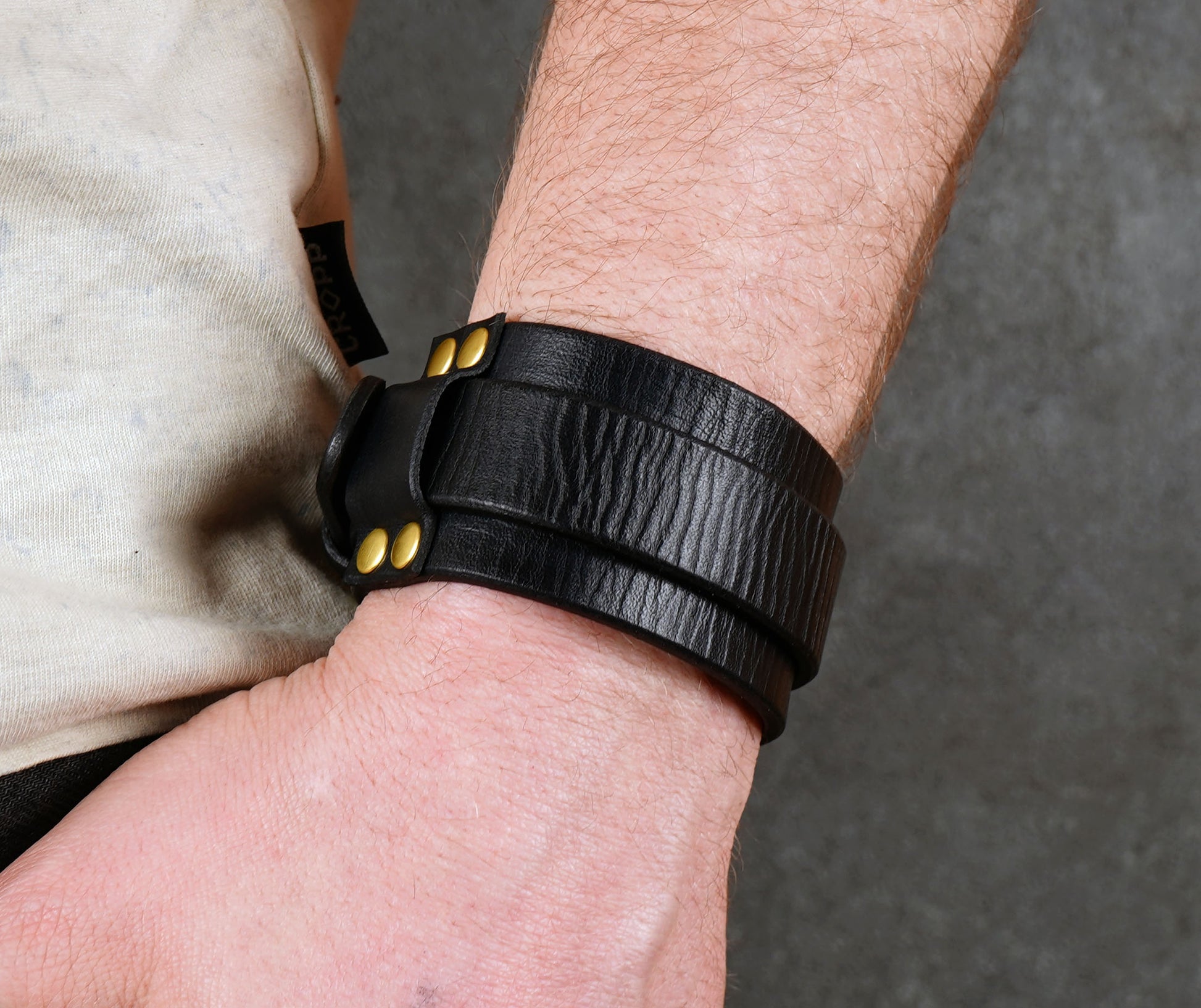handmade black leather bracelet adjustable wrist cuff minimalist unisex design