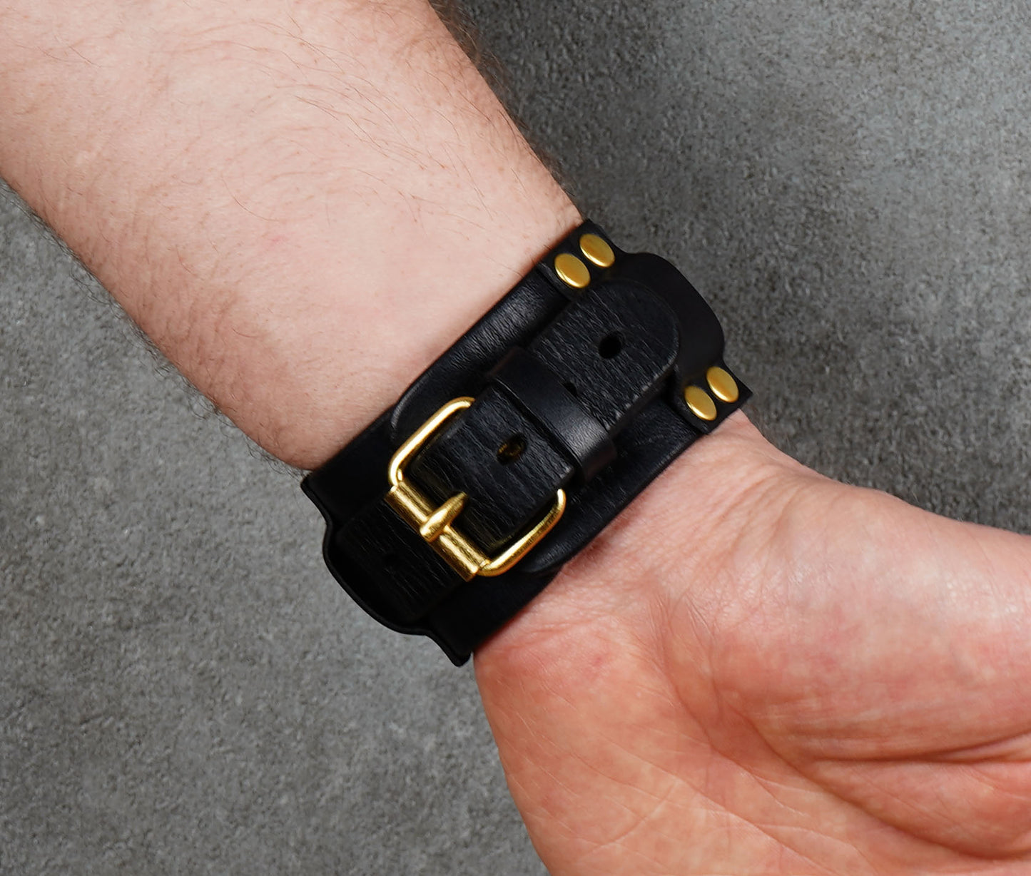handmade black leather bracelet adjustable wrist cuff minimalist unisex design
