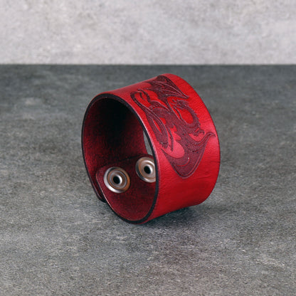 red dragon leather bracelet handmade vegetable tanned fixed size wristband
