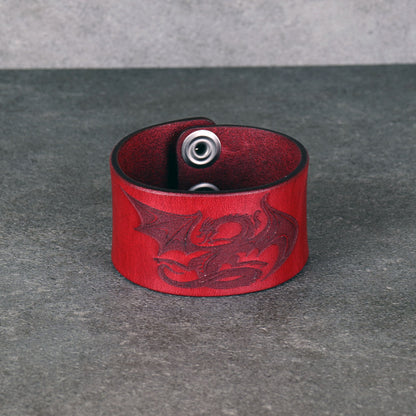 red dragon leather bracelet handmade vegetable tanned fixed size wristband