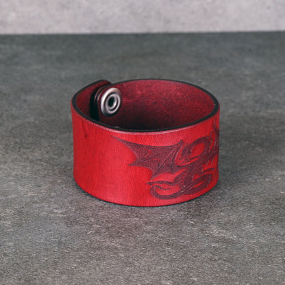 red dragon leather bracelet handmade vegetable tanned fixed size wristband