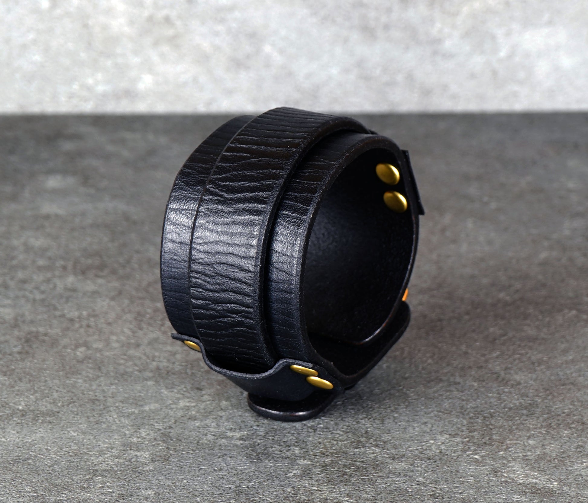 handmade black leather bracelet adjustable wrist cuff minimalist unisex design