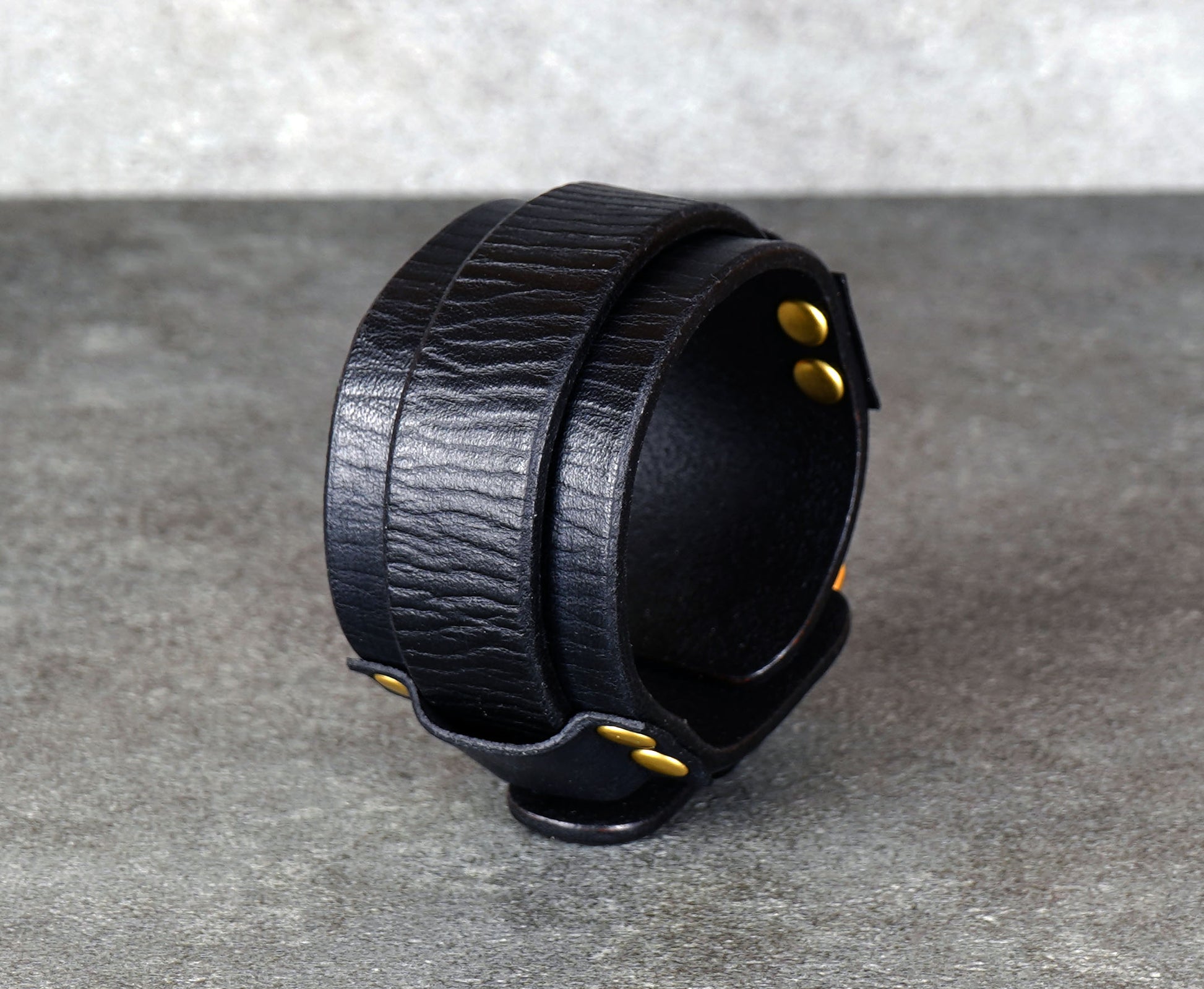 handmade black leather bracelet adjustable wrist cuff minimalist unisex design