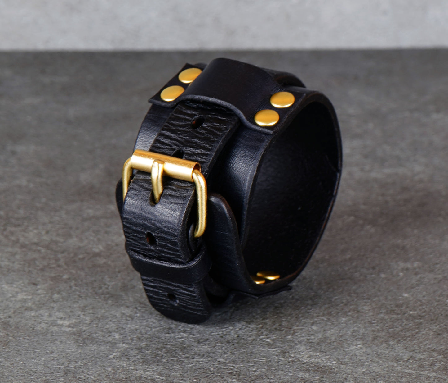 handmade black leather bracelet adjustable wrist cuff minimalist unisex design