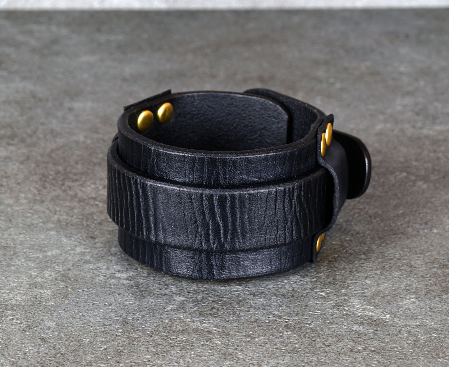 handmade black leather bracelet adjustable wrist cuff minimalist unisex design