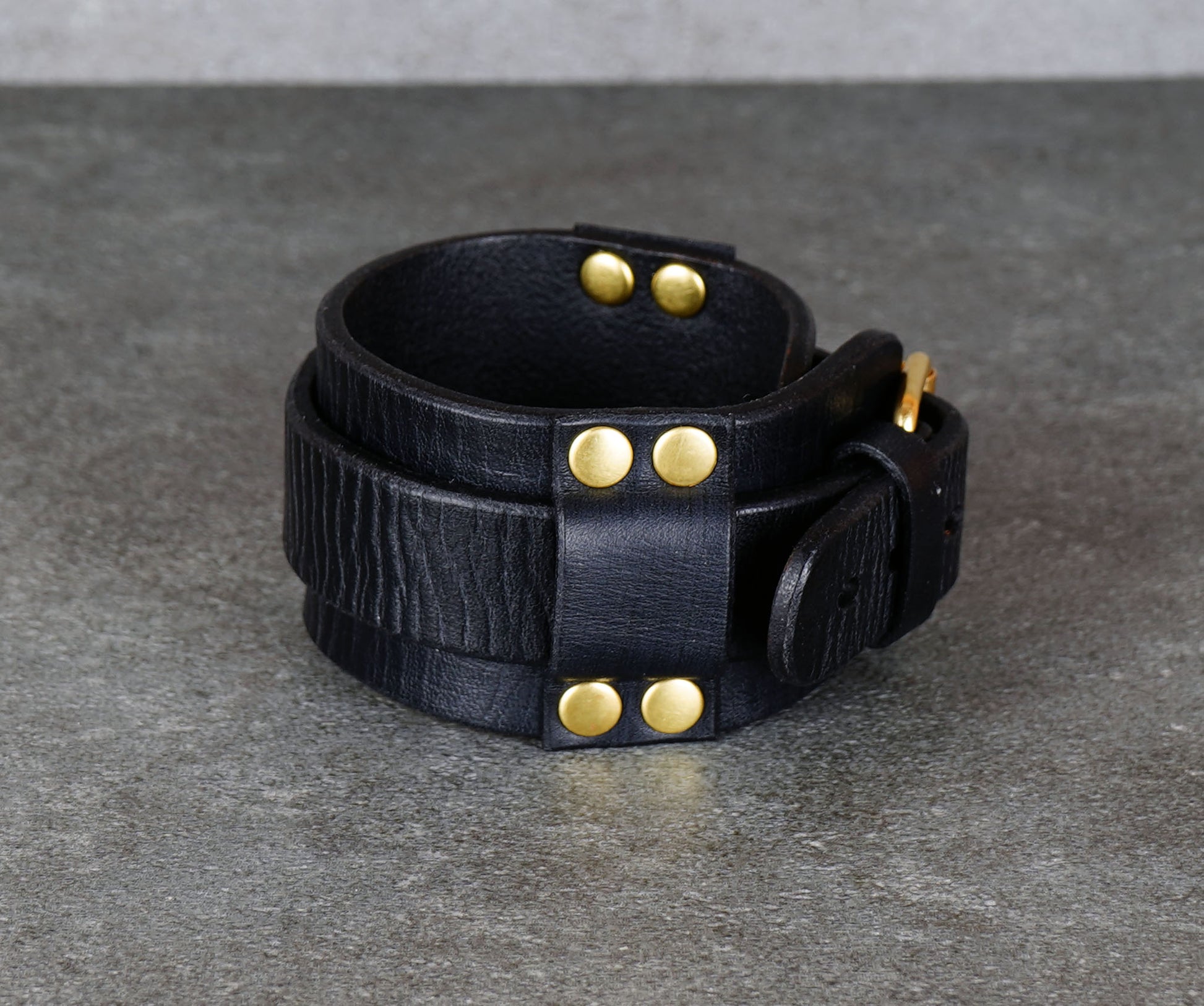 handmade black leather bracelet adjustable wrist cuff minimalist unisex design