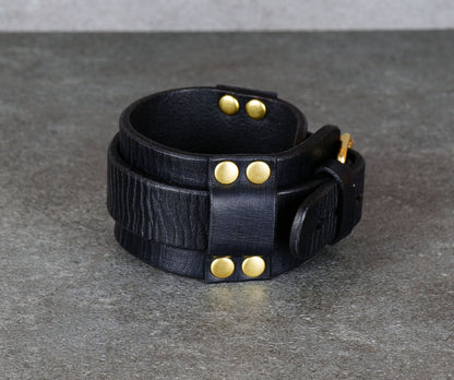handmade black leather bracelet adjustable wrist cuff minimalist unisex design