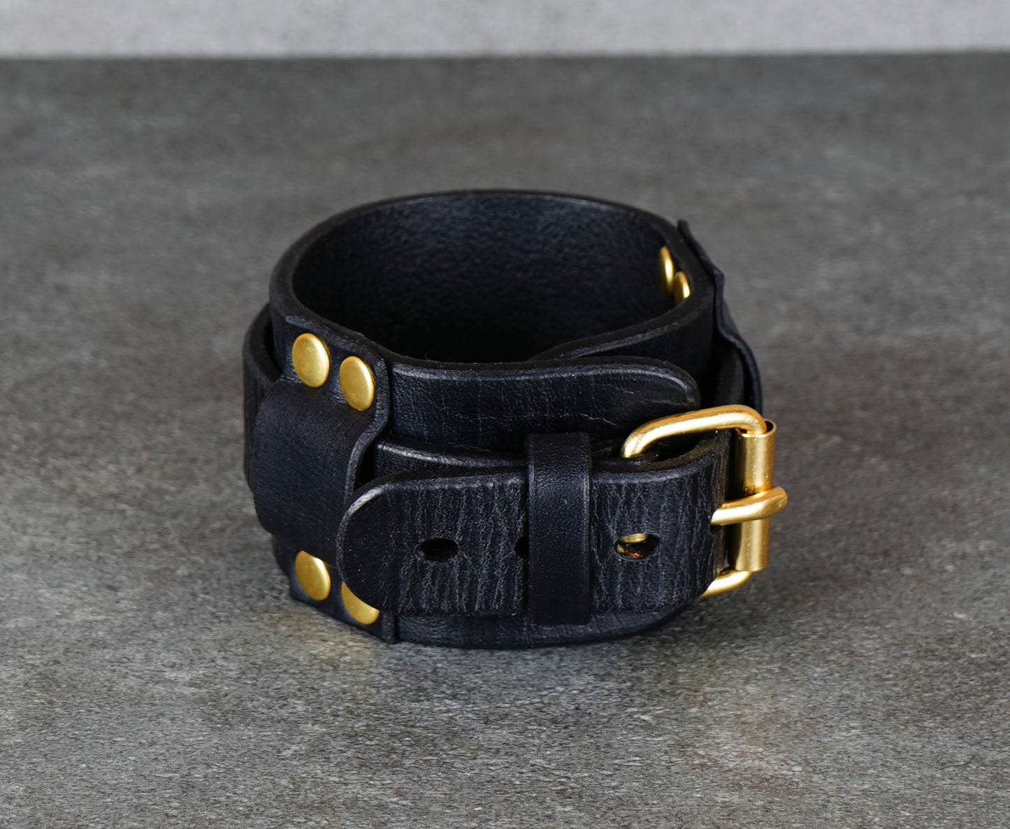 handmade black leather bracelet adjustable wrist cuff minimalist unisex design